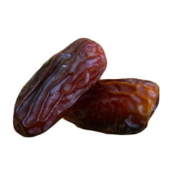 Mabroom dates, known for their long, elongated shape and rich caramel color, featuring a soft texture and a naturally sweet flavor.