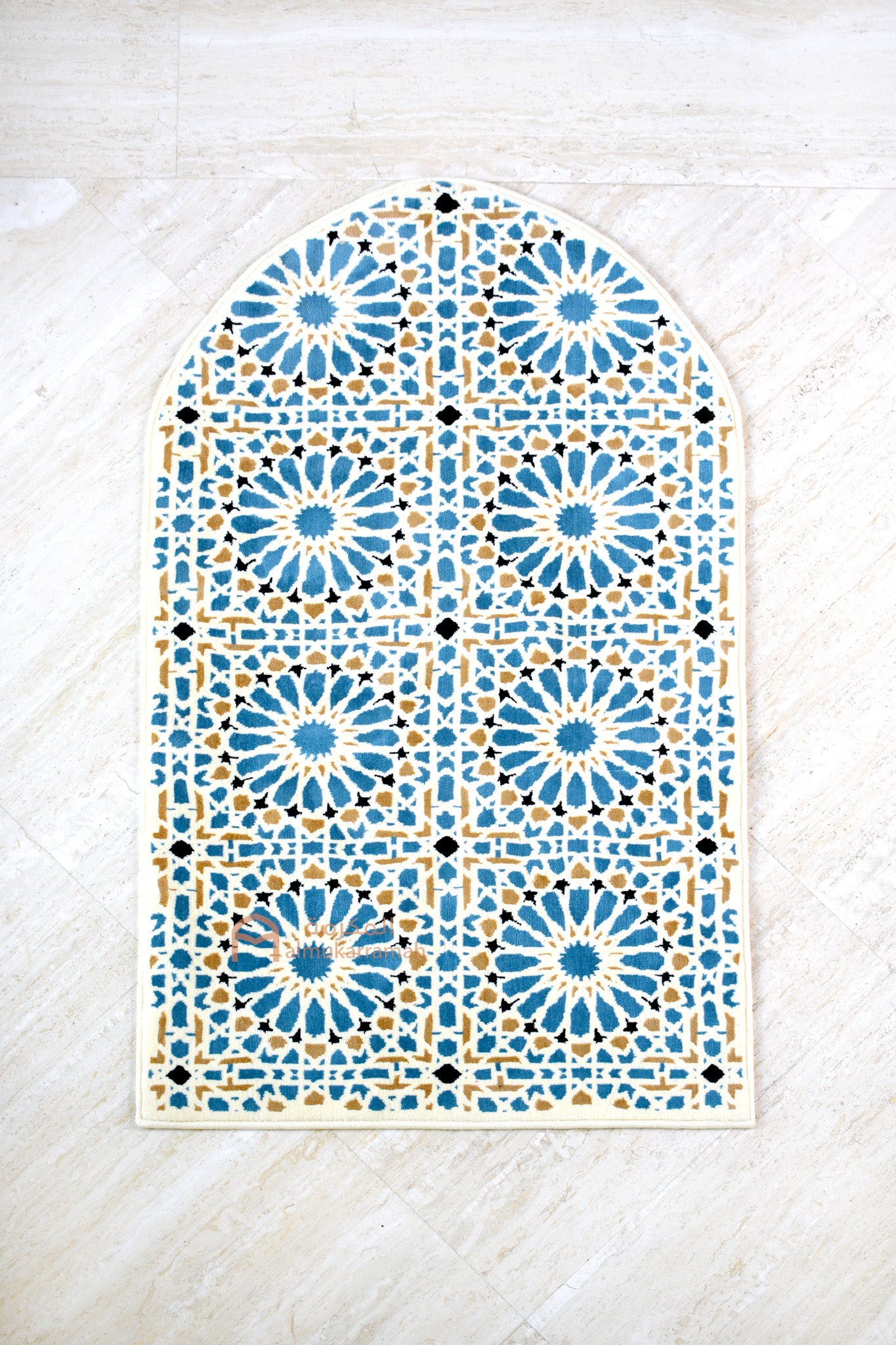 Luxurious quality Islamic Pattern Prayer Mat - Light blue