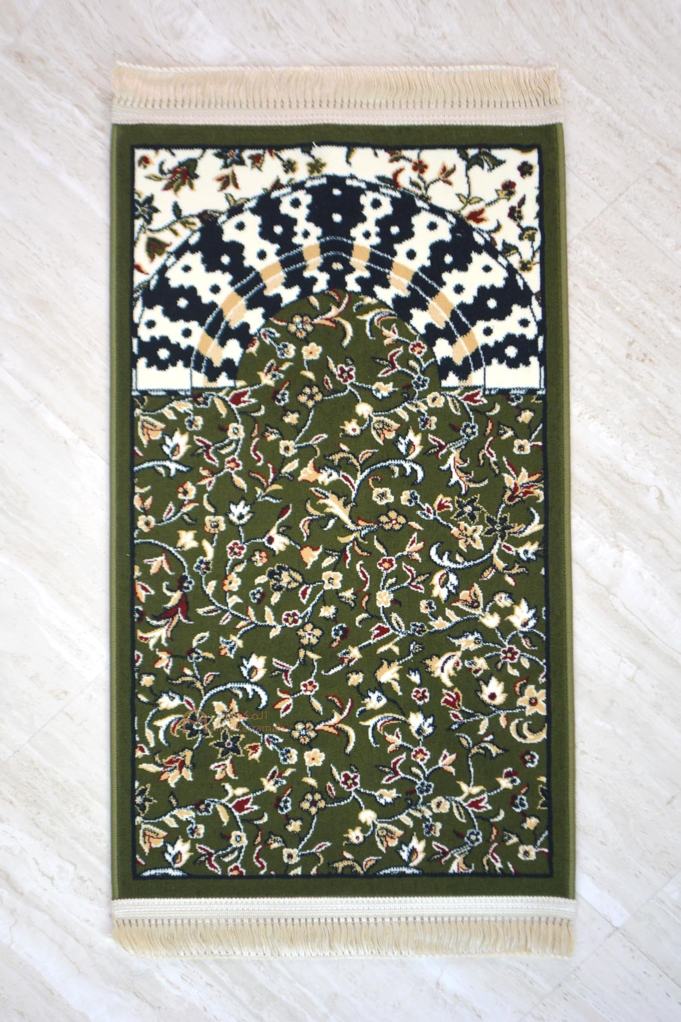 Buy Thick Prayer Mats Online Al Rawda Patterns Prayer Mat Kids Medium - Green color, 8mm Thick | Almukarramah.com