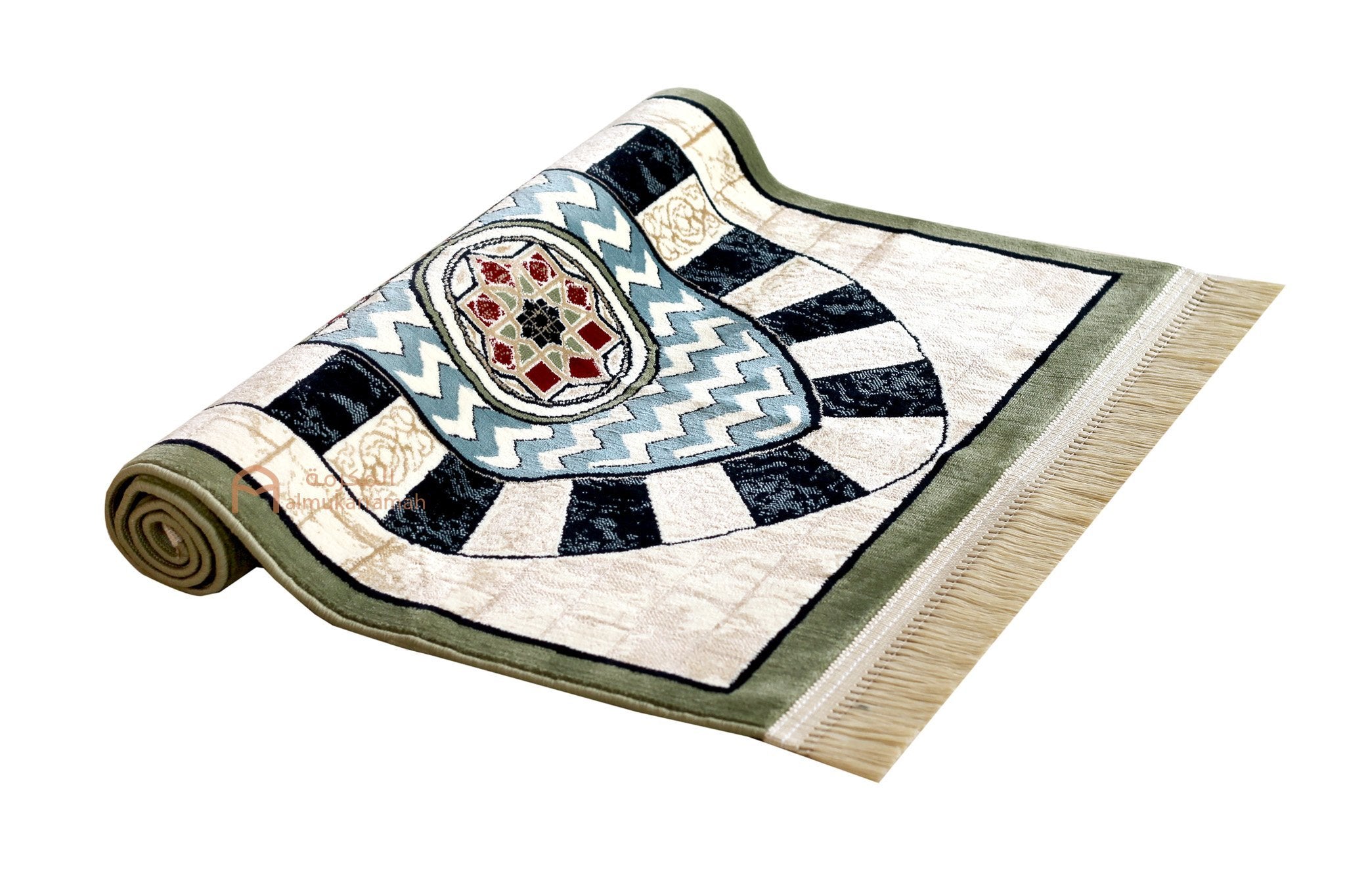 Buy Sujjadah Online Al Rawdah Patterns Haram Window Prayer Mat - Green Color, Made In Madina | Almukarramah.com