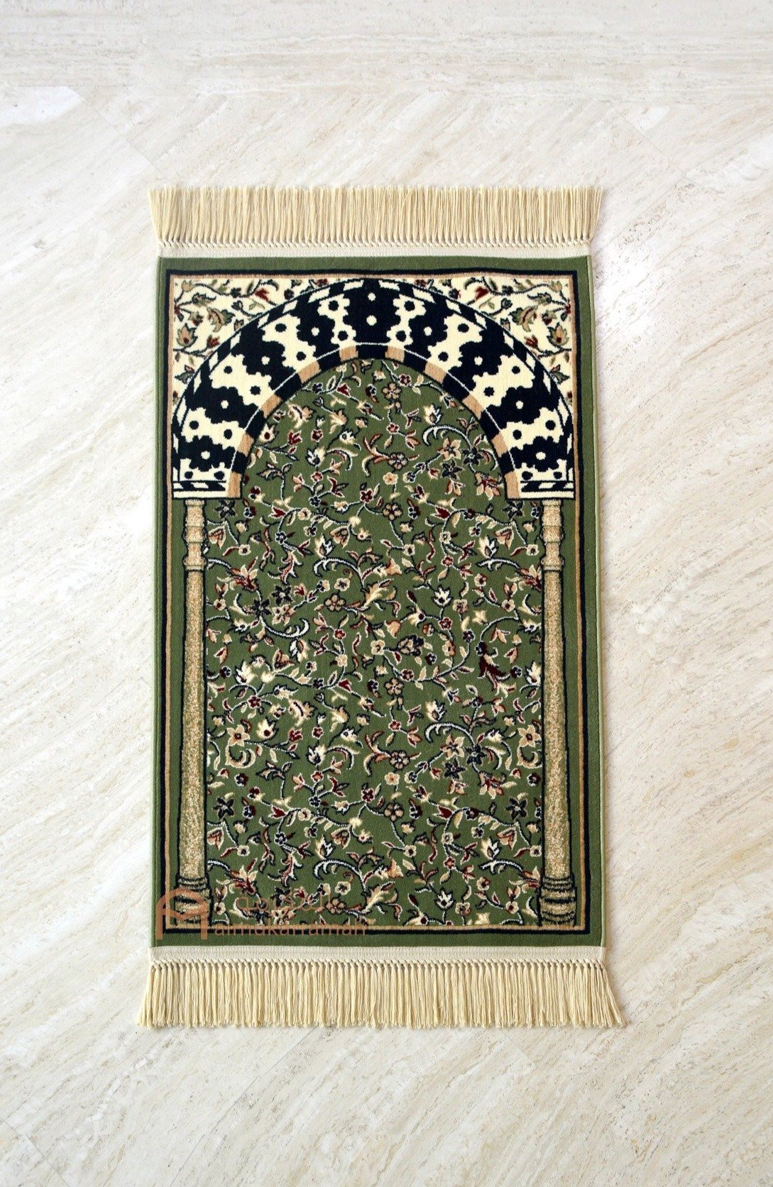 Al-rawdah patterns Mehrab Nabawi prayer mat 1- Green color - www.almukarramah.com