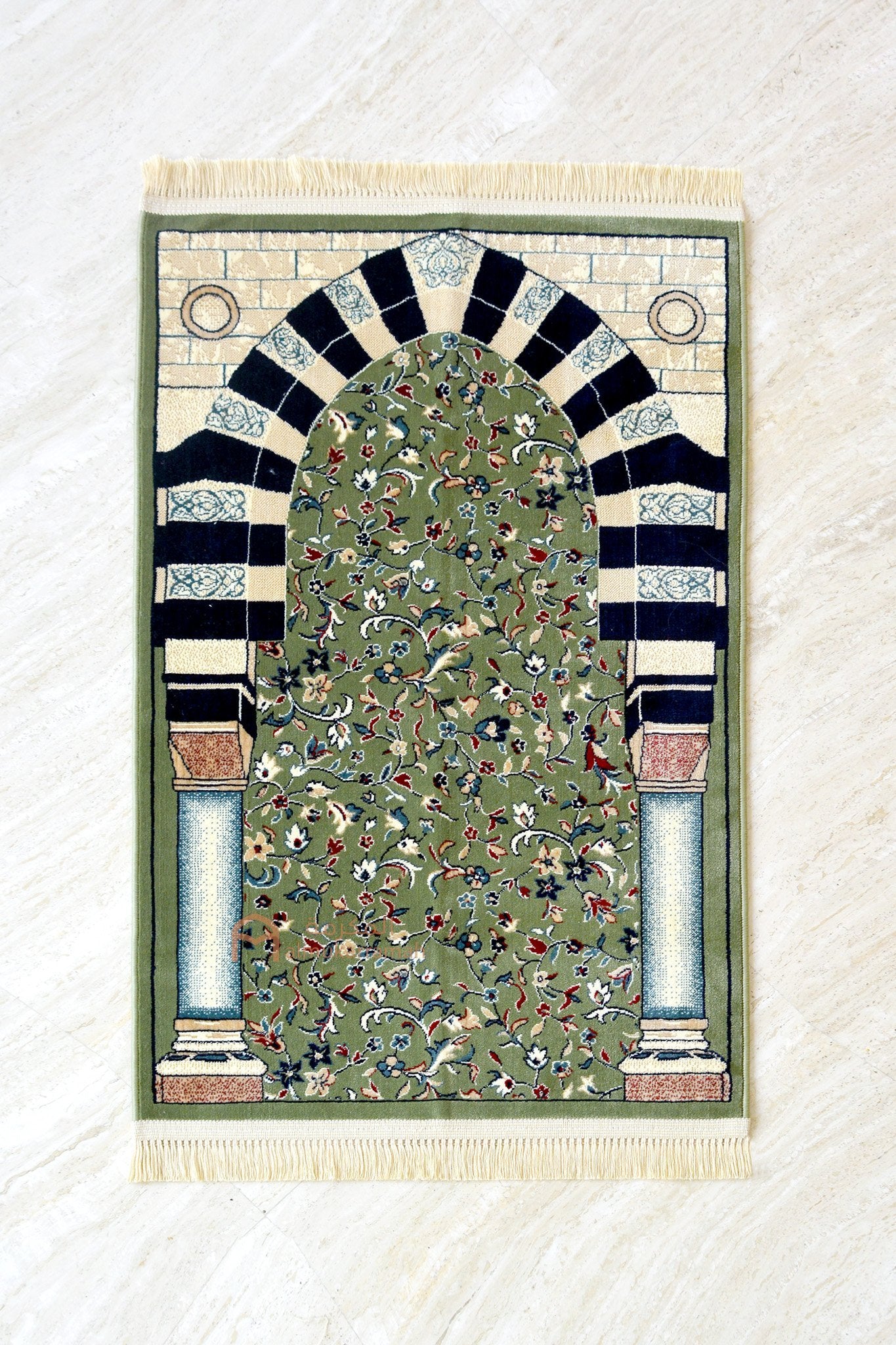 Al-rawdah patterns prayer mat - Green color - www.almukarramah.com