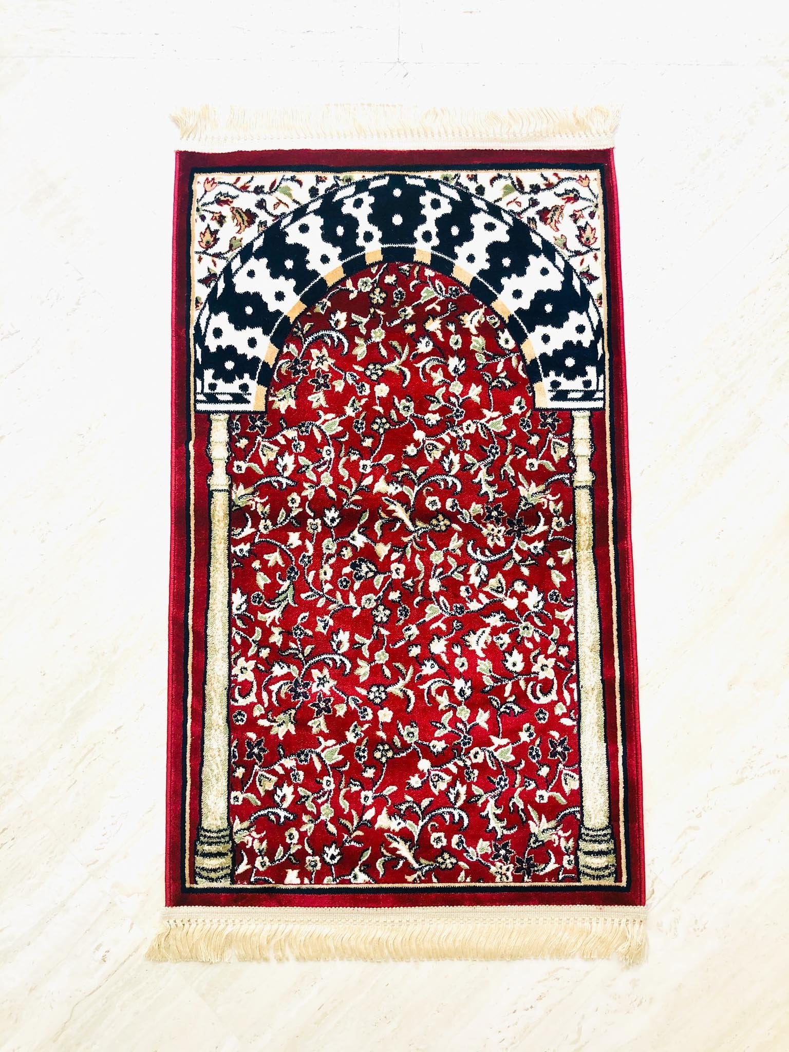 Buy Prayer Mat Online Al Rawdah Patterns With Mehrab Al Nabawi Prayer Mat - Red Color | Almukarramah.com