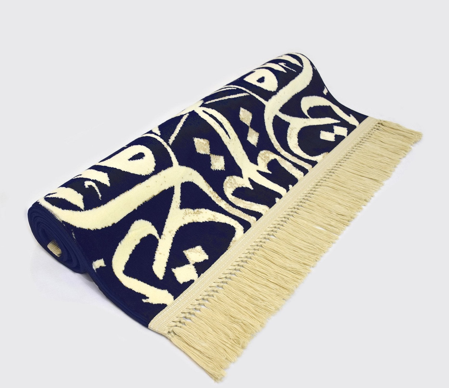 Buy Arabic calligraphy prayer Rug - dark blue color - www.almukarramah.com