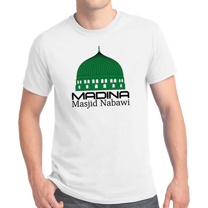 Luxurious cotton T- Shirtn Gubba green dome white color - www.almukarramah.com