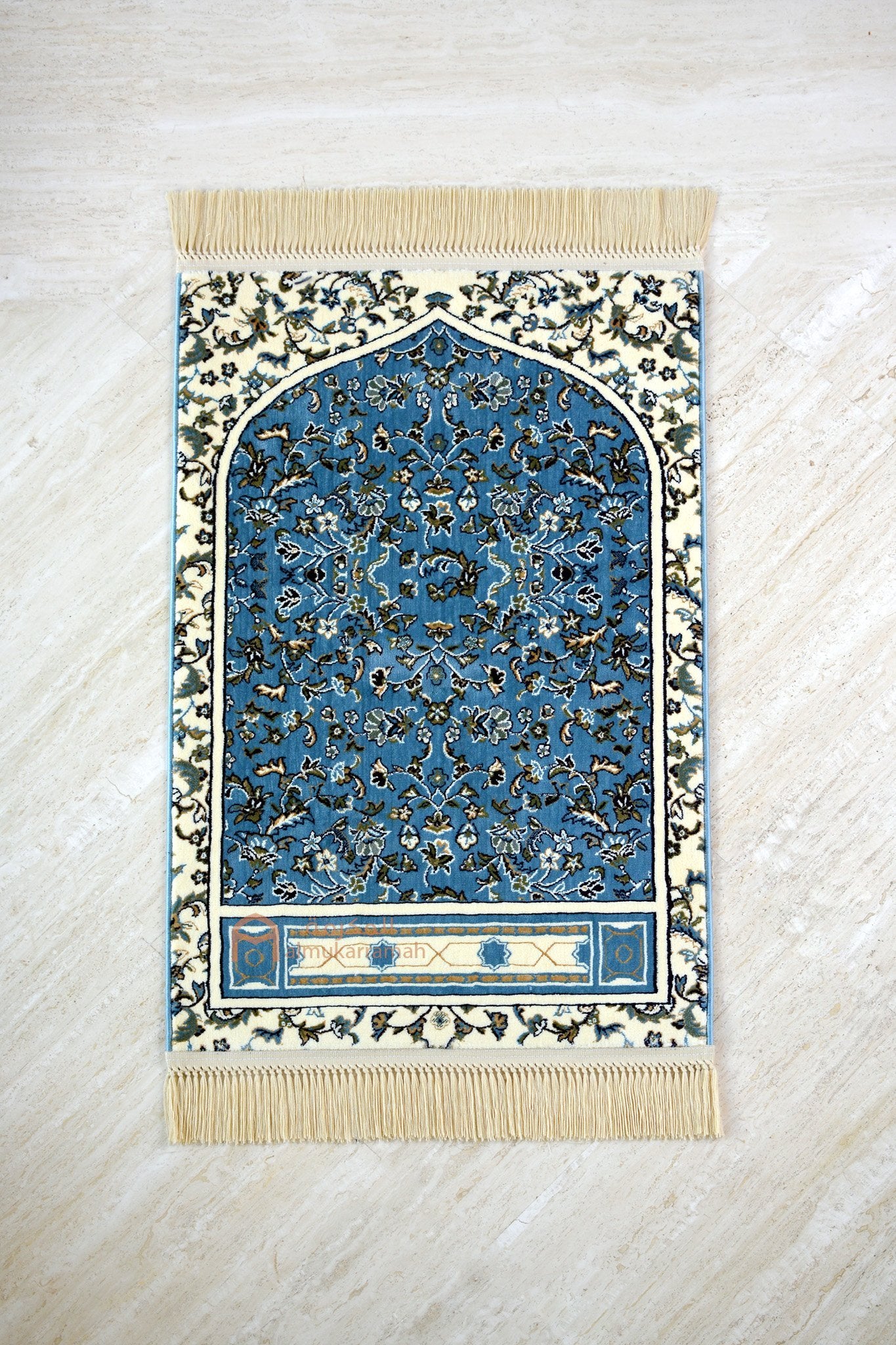 Buy Pray Rug Online Haramain Prayer Mat -Light Blue & beige color | Almukarramah.com