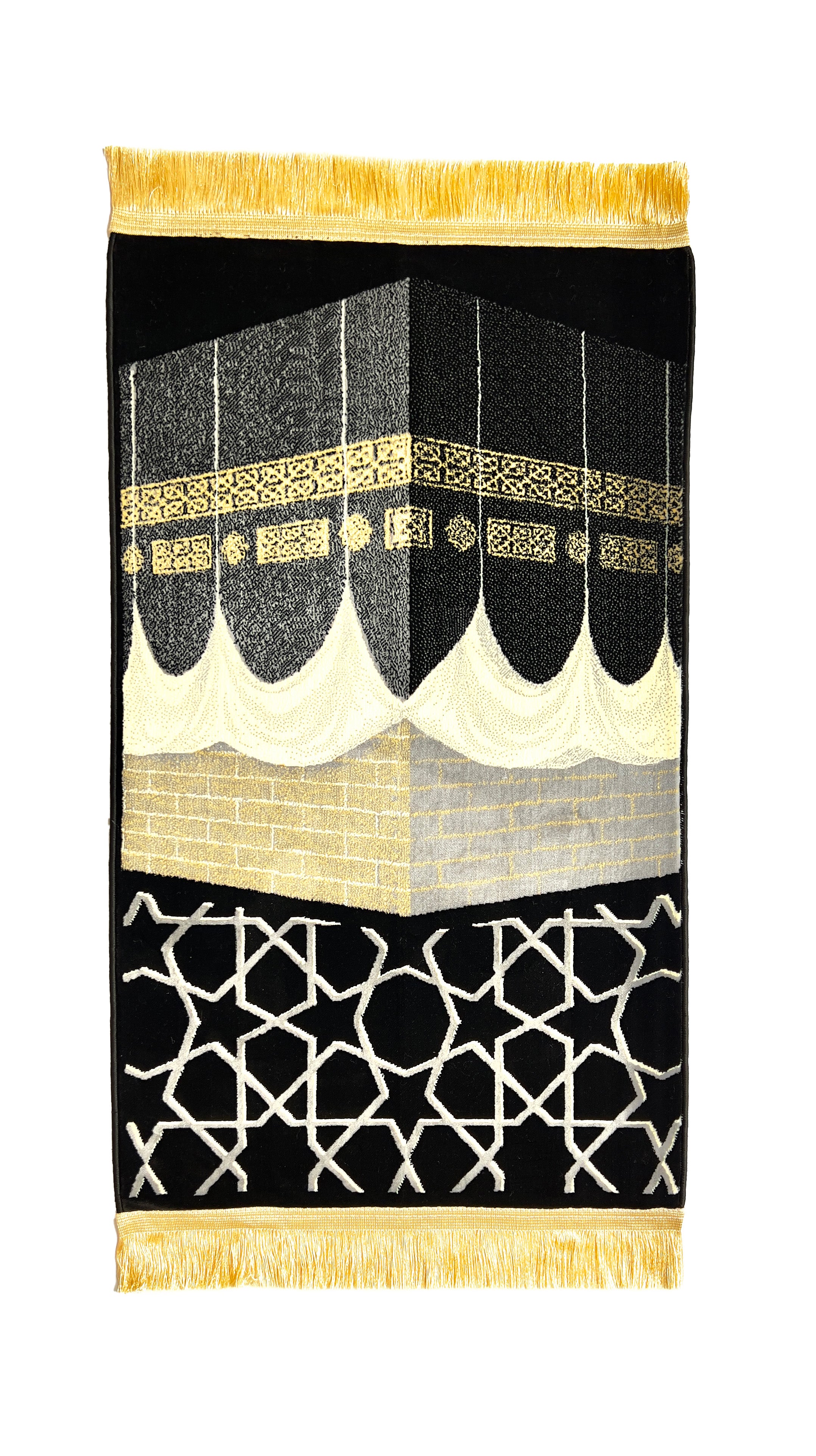 Buy Al Kabaa prayer mat - Black & Gold color - www.almukarramah.com