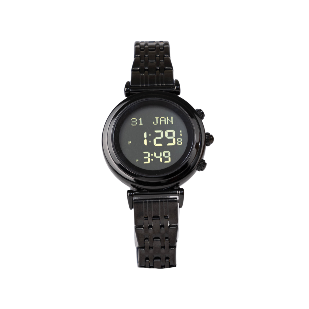 Azan Watch Al Duhur Black Round - www.almukarramah.com buy now