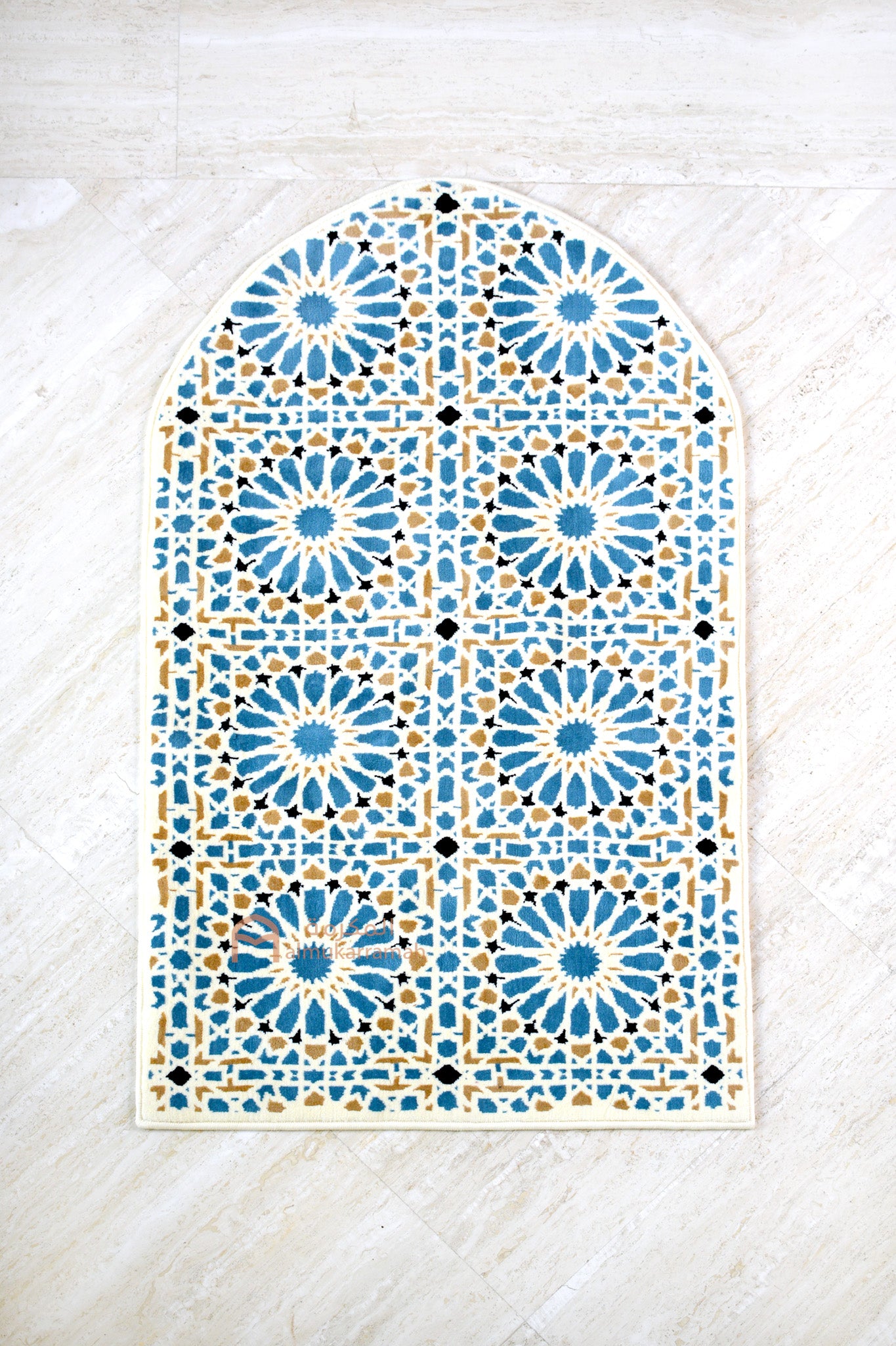 Luxurious quality Islamic Pattern Prayer Mat - Light blue