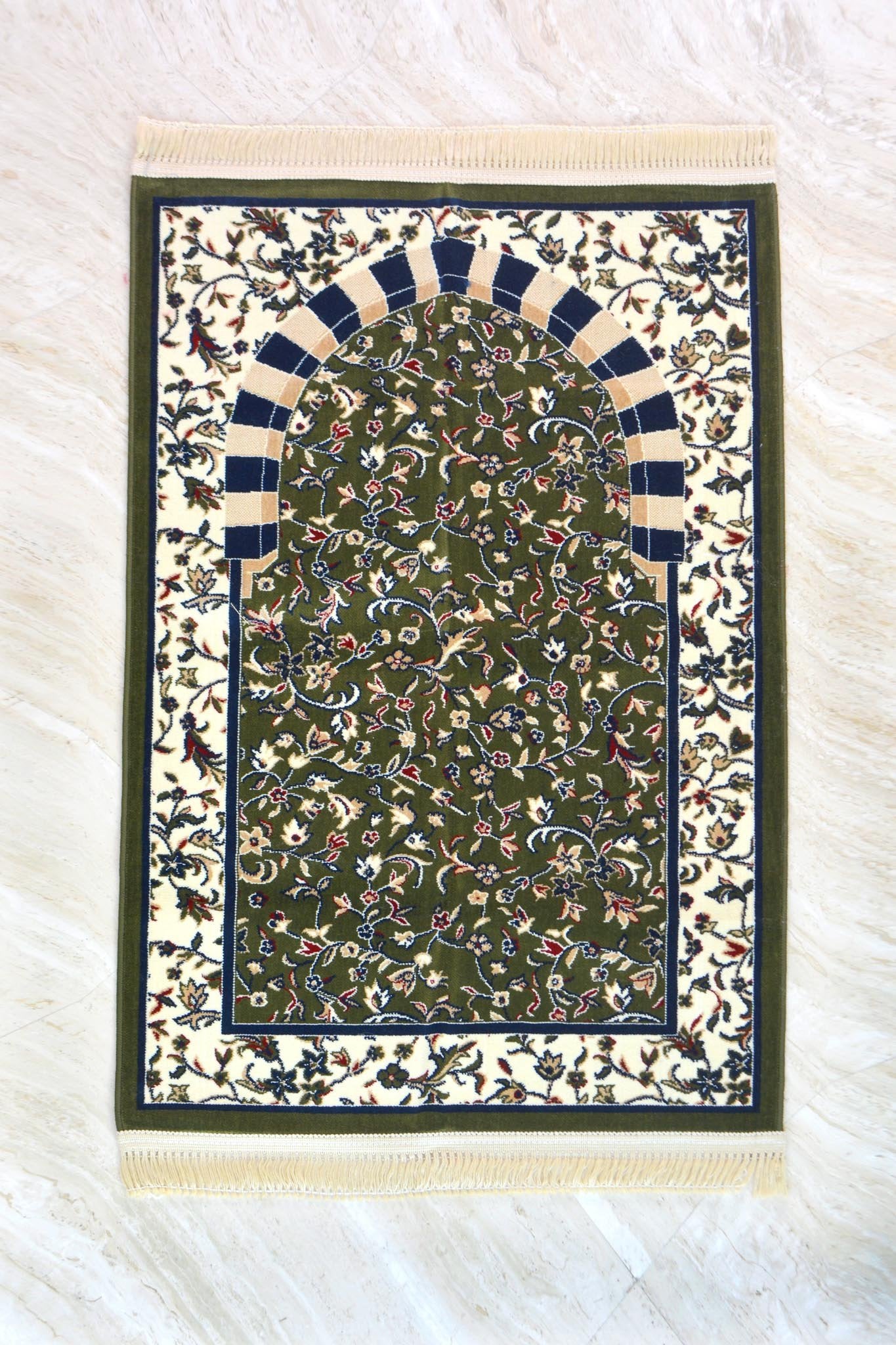 Al Rawda with haram arch patterns prayer mat - Green color - www.almukarramah.com