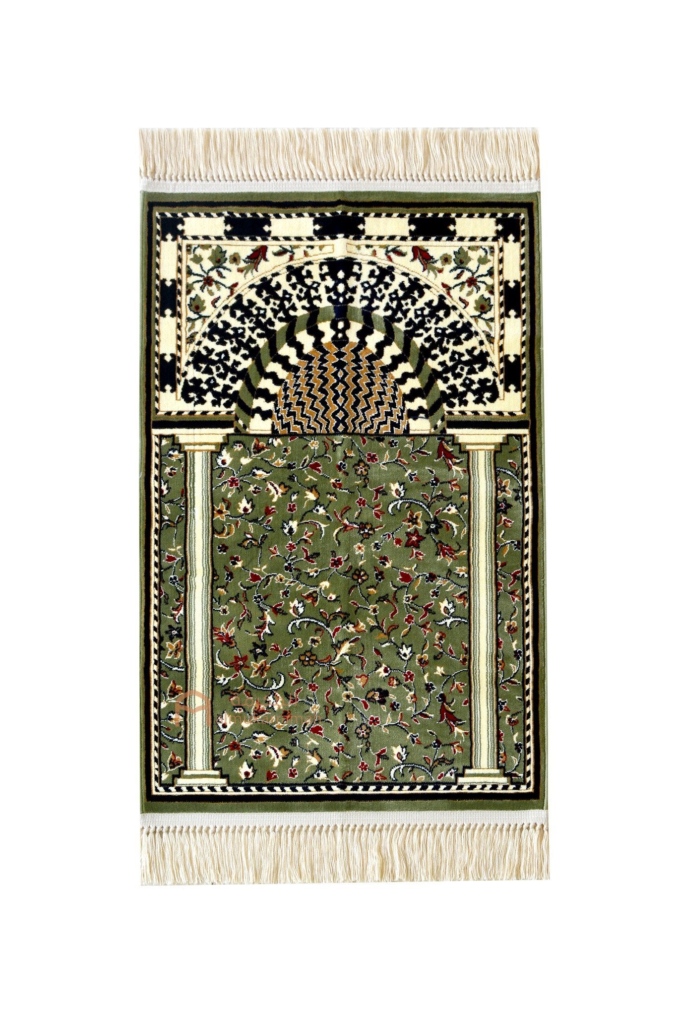 Buy Sujjadah Online Al Rawdah Patterns Imam Mehrab Soft Prayer Mat - Green Color | Almukarramah.com