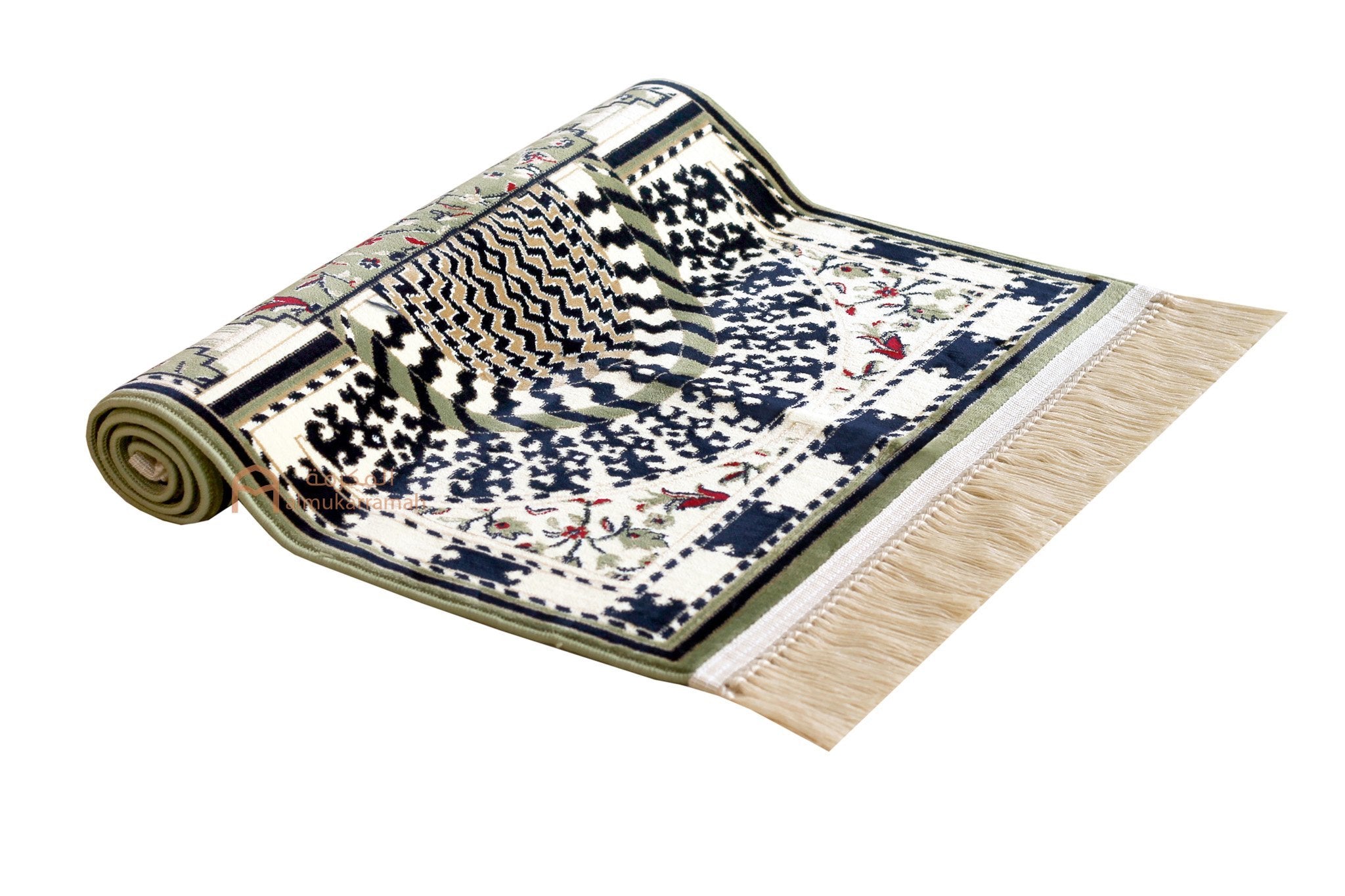 Buy Prayer Rug Online Al Rawdah Patterns Imam Mehrab Soft Prayer Mat - Green Color, Made In Madina | Almukarramah.com