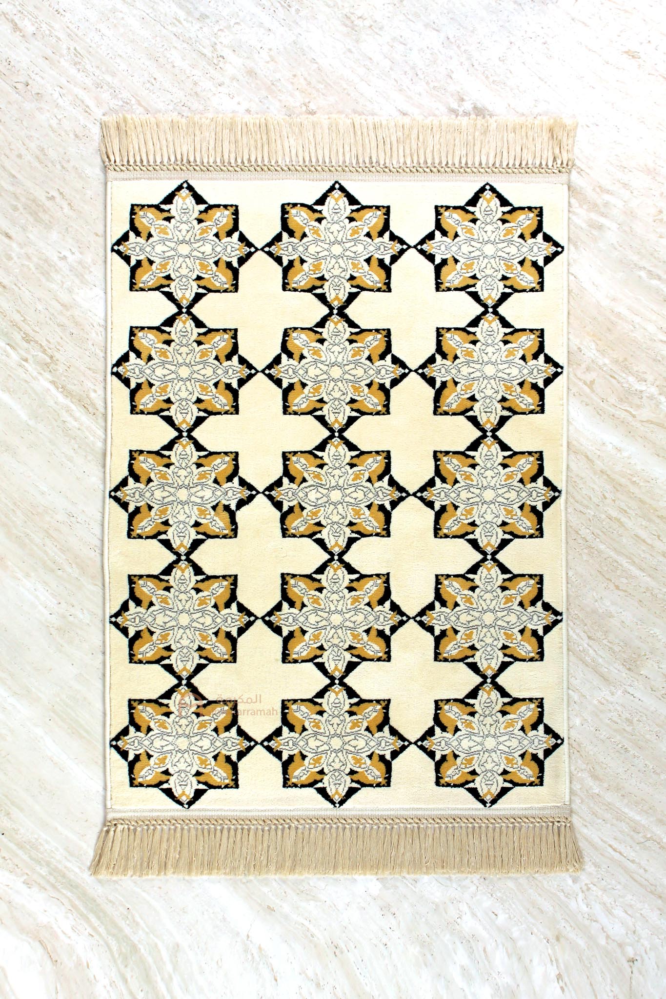 Luxurious quality Islamic Pattern Prayer Mat -Beige - www.almukarramah.com