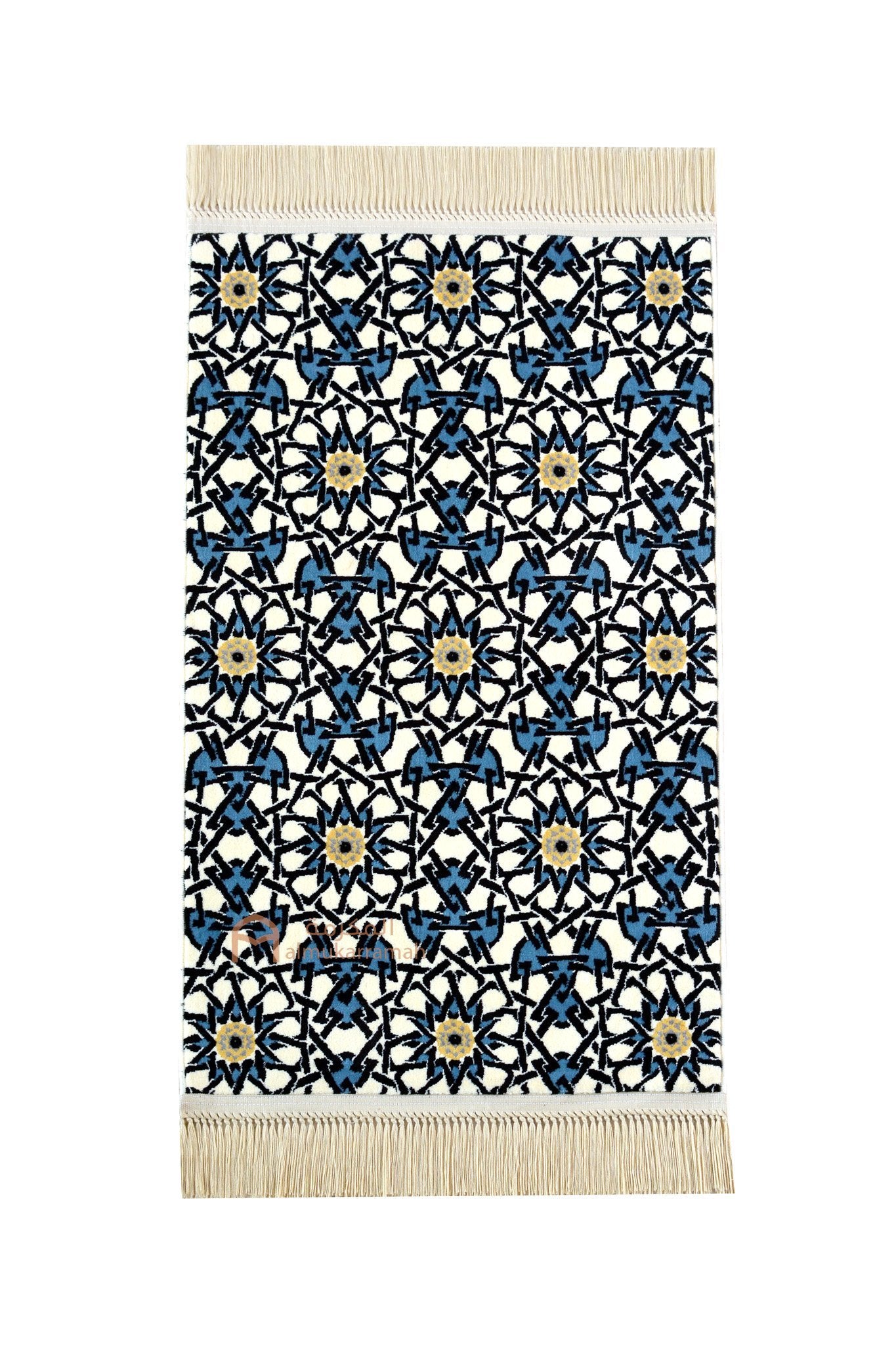 Luxurious quality Islamic Pattern Prayer Mat - Beige & Blue - www.almukarramah.com