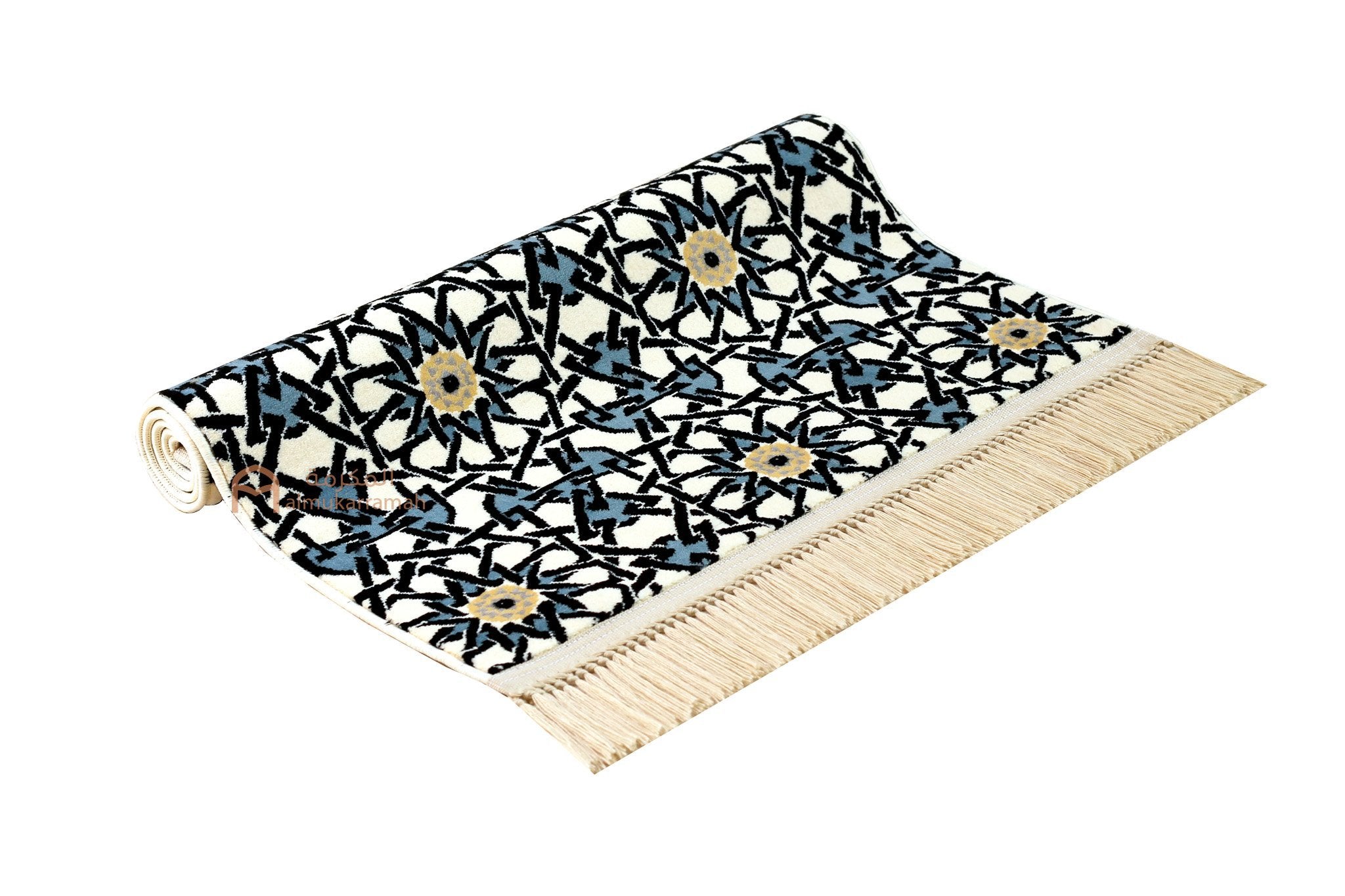 Luxurious quality Islamic Pattern Prayer Mat - Beige & Blue - www.almukarramah.com