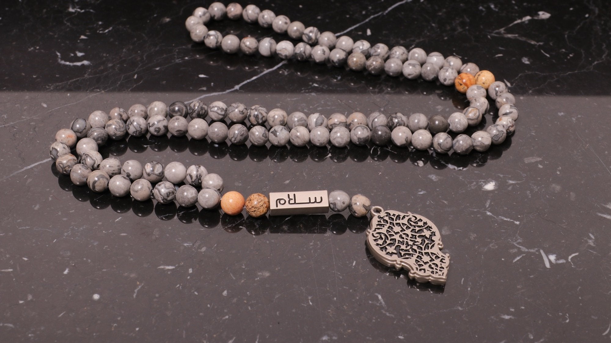 Qandeel Kaa'ba Prayer Beads Grey - www.almukarramah.com