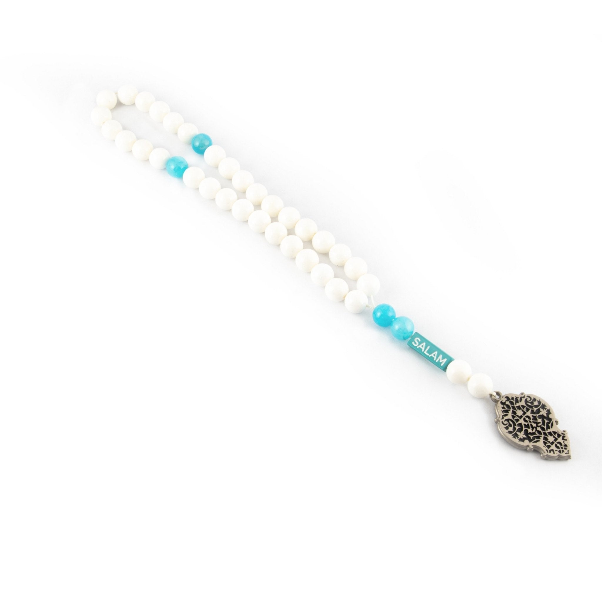 Qandeel Kaa'ba Prayer Beads White 33 beads - www.almukarramah.com