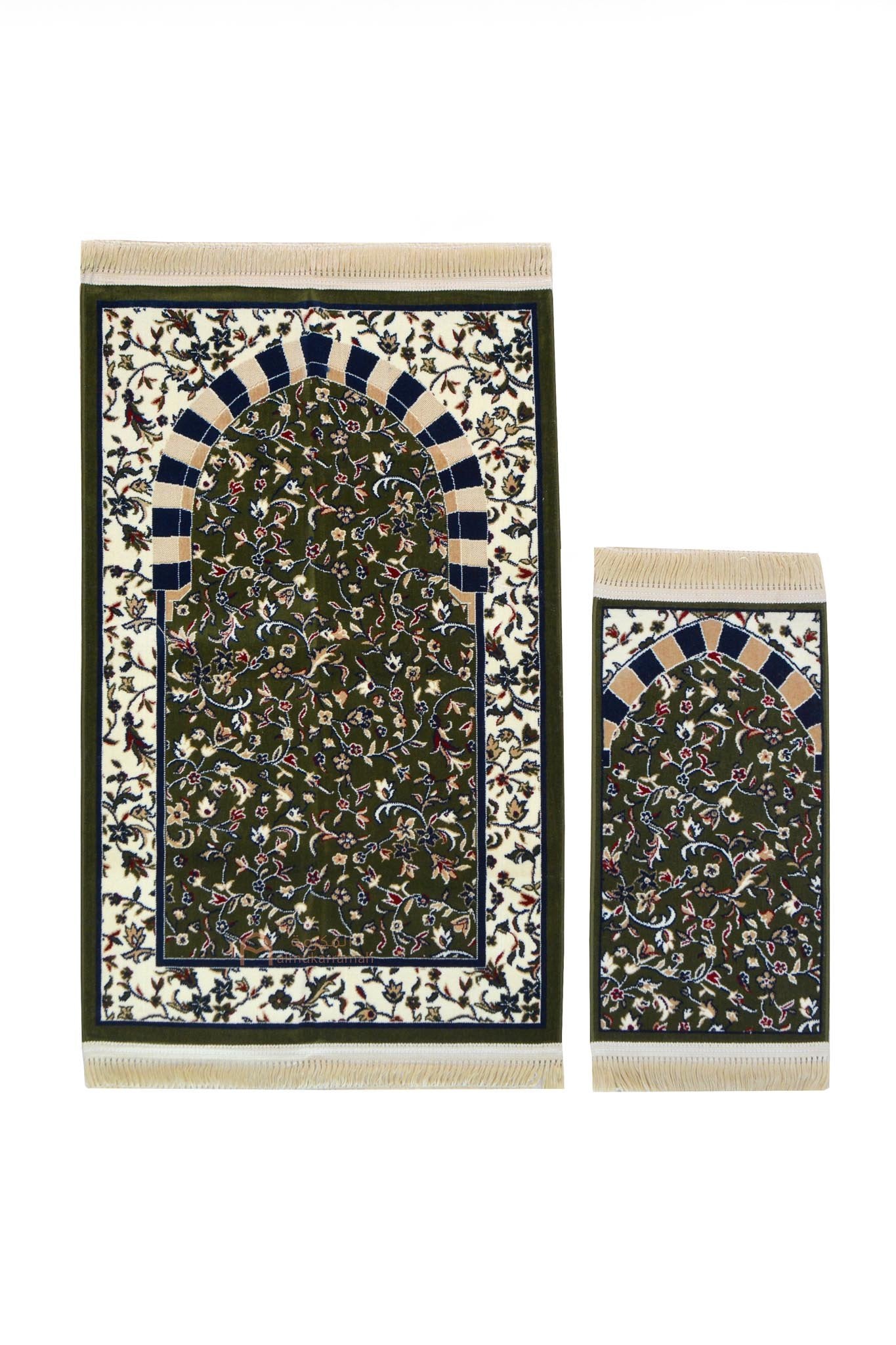 Set of 2 Al Rawda with haram arch patterns prayer mat - Green color - www.almukarramah.com