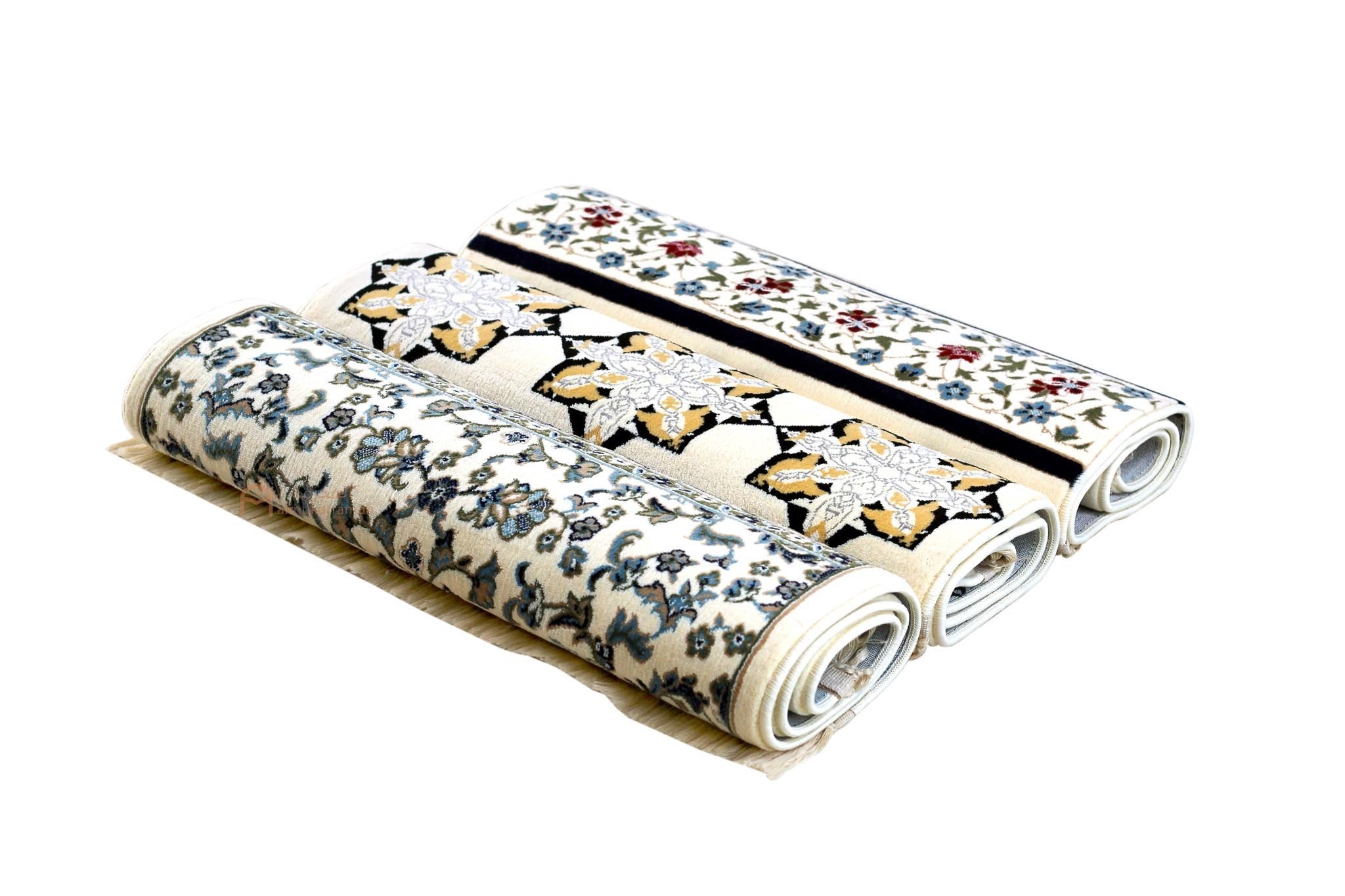 Set of 3 Beige Luxurious Prayer mats - www.almukarramah.com